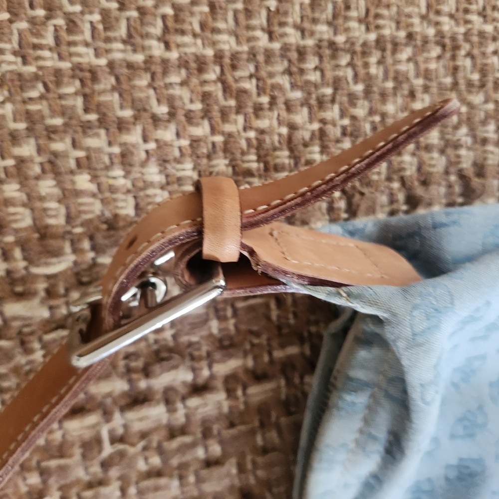 Vintage Y2K Blue Zip Dooney & Bourke Canvas Hobo Bag Purse Tan Leather Strap - Picture 4 of 6
